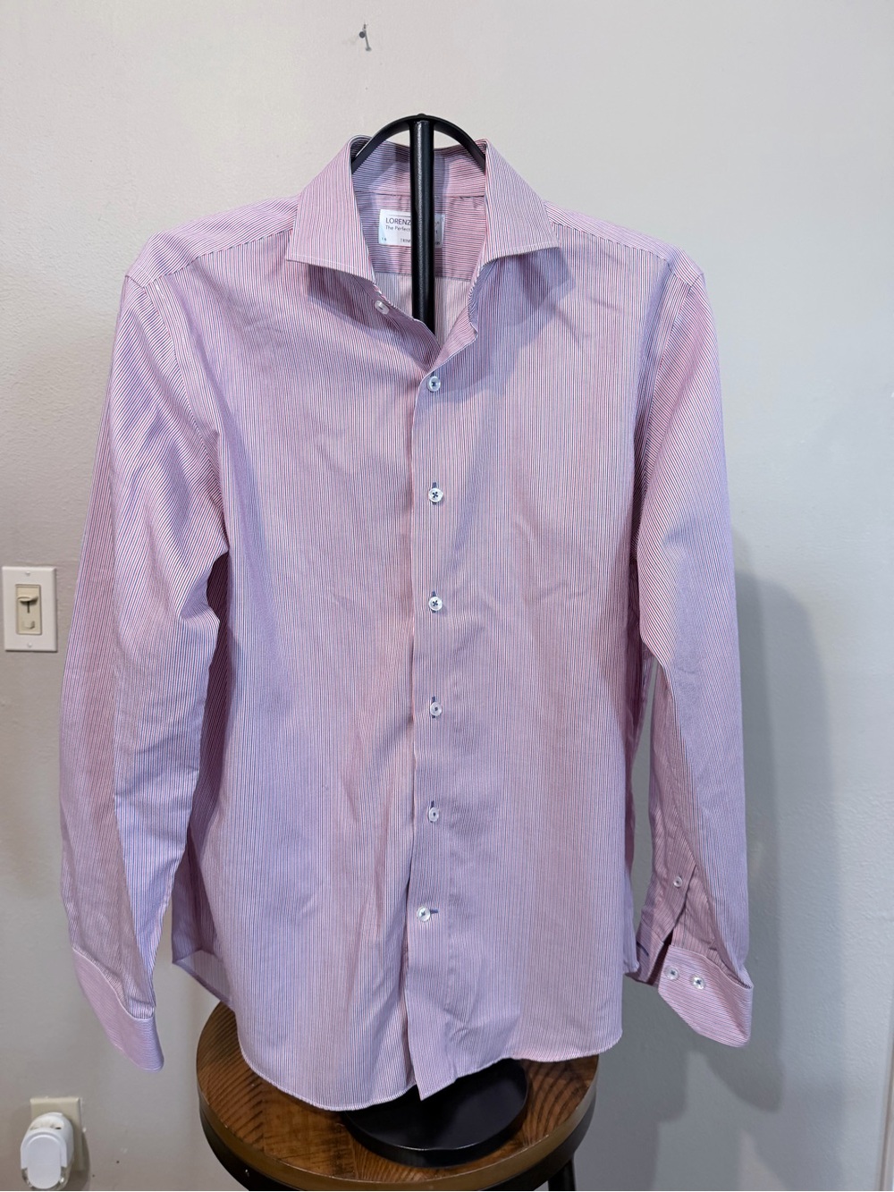 Lorenzo Uomo Red & Blue Fine-Striped Men's Dress Shirt